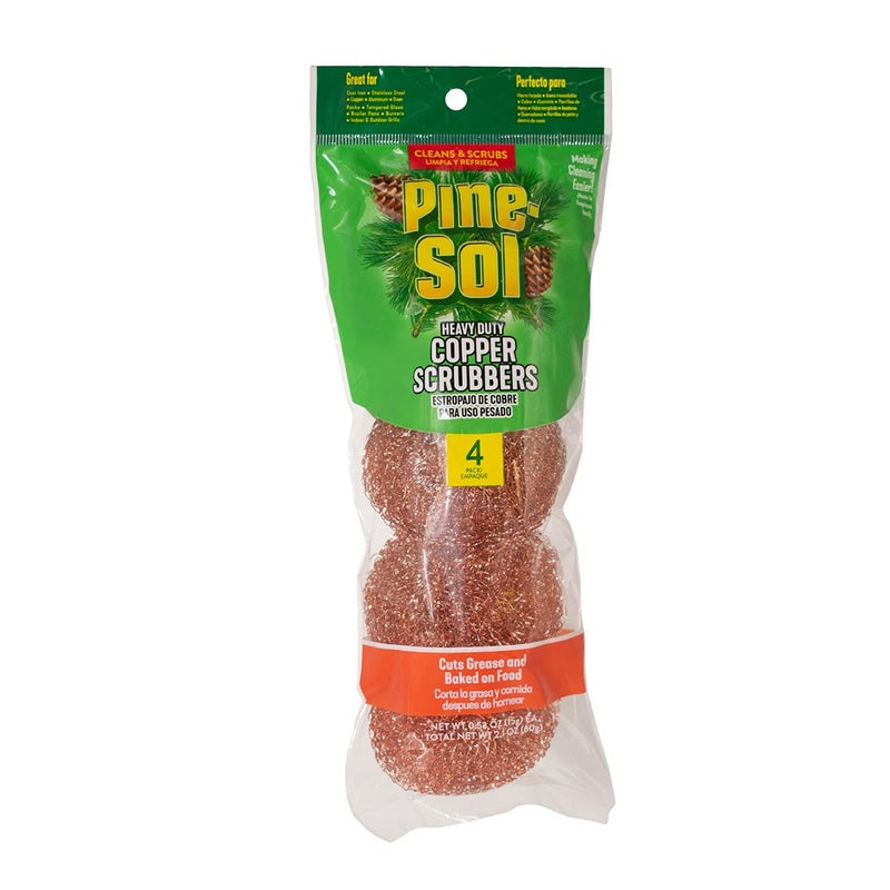 Pine Sol Pine-Sol Heavy-Duty Copper Coated Scrubbers - Premium Scrub Sponges for Cast Iron Pans, Stainless Steel Cookware, Oven Racks, and Grills, 4 Pack - Image 1